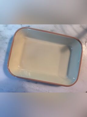 Rectangular Enamelware Dish by TERRAIN - Cream with Pink Rim - NWT!